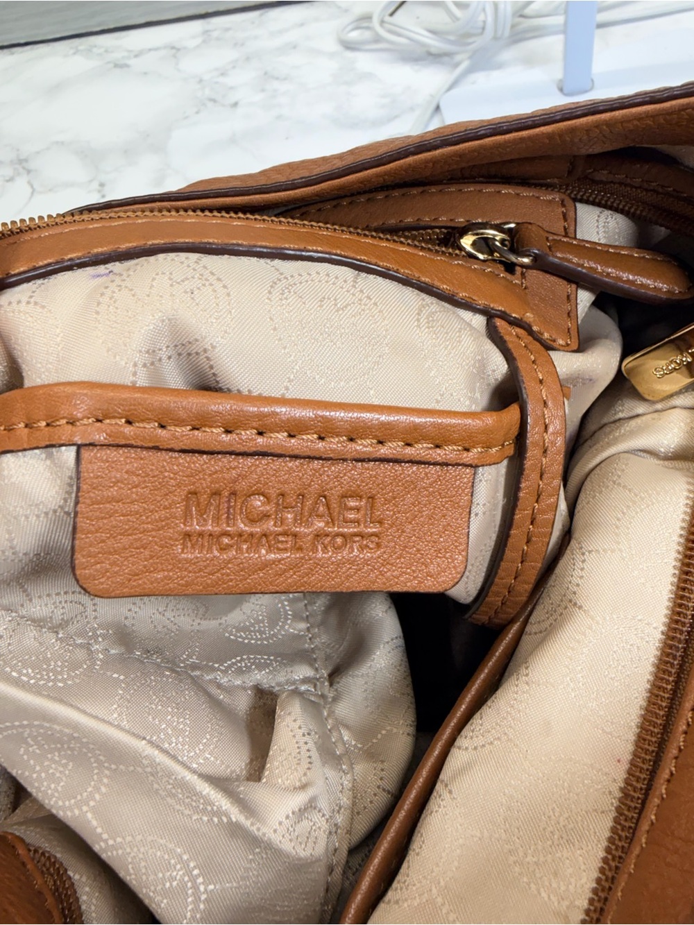 Michael Kors Cognac Pebbled Leather Hobo with Gold Hardware - Picture 7 of 8